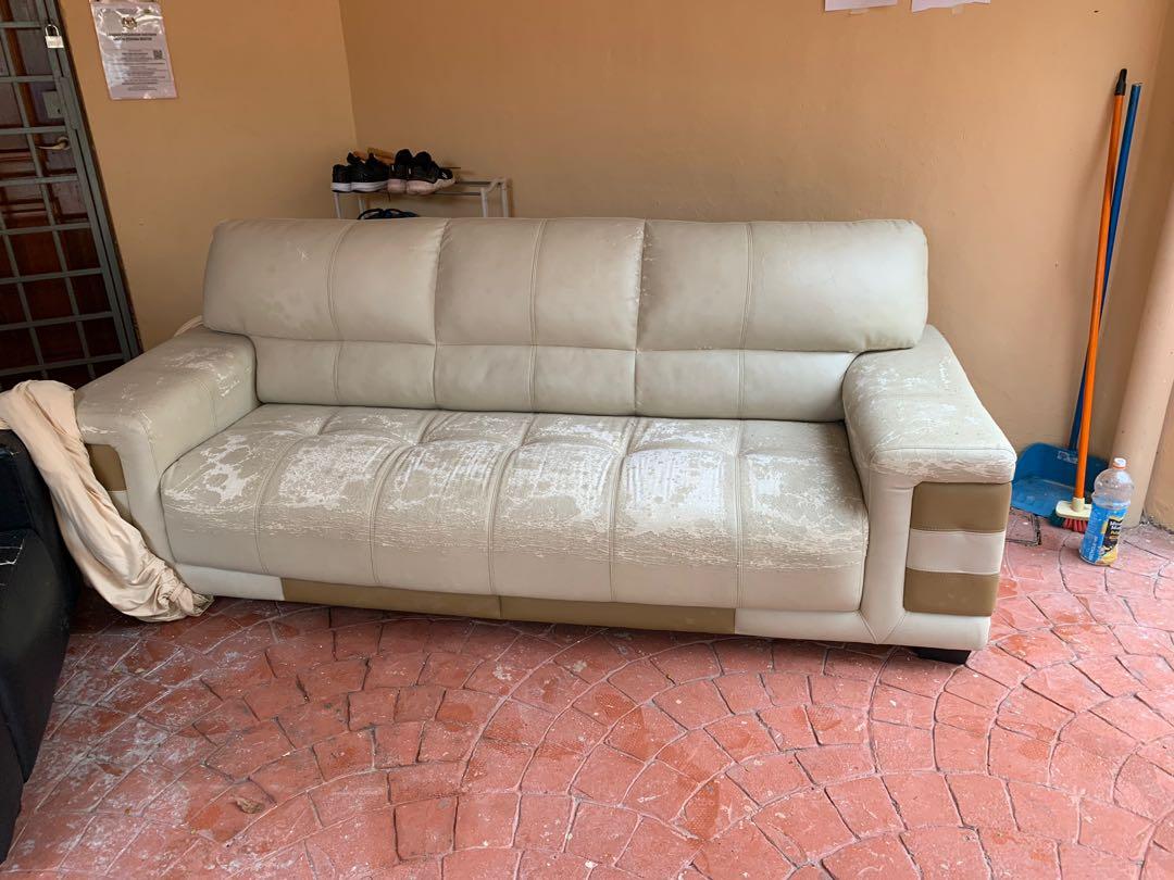 Sofa fake leather, Furniture & Home Living, Furniture, Sofas on Carousell