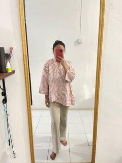 Stripes Kimono Blouse Long Shirt (Zara  HnM H&M Pull and Bear Cotton On Stradivarius Mango Trick and Tricky Trick&Tricky Trickntricky Pleated Pleates dress Pleat top Pleat blouse Pleat pants Pleat skirt Orgeo)