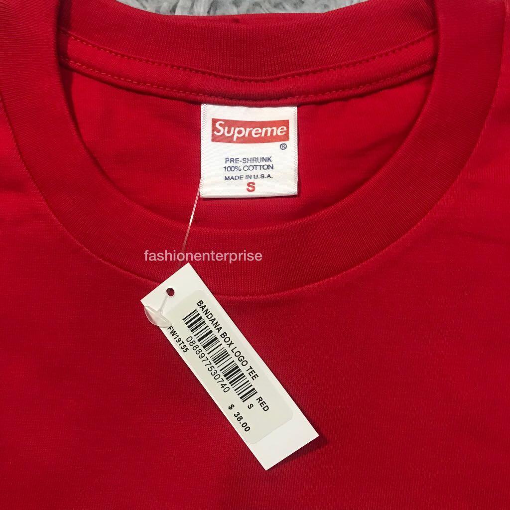 Supreme FW19 Bandana Box Logo Tee Red, Men's Fashion, Tops & Sets