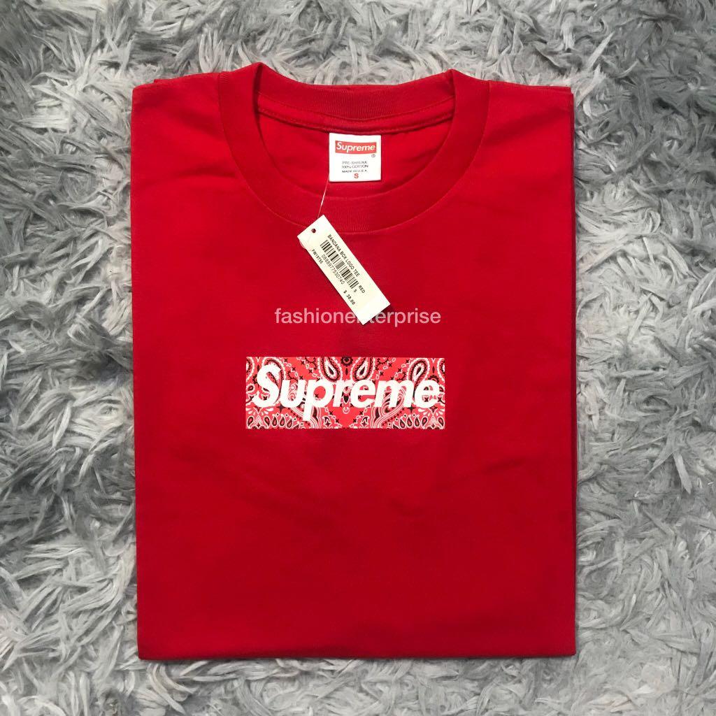 Rare 2001 Supreme Red Paisley Bandana Box Logo Tee Shirt SIZE XL