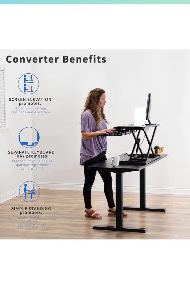 VIVO Stand Up Height Adjustable 32 inch Desk Riser Sit Standing Converter Dual Monitor and Laptop Workstation Black DESK V000K