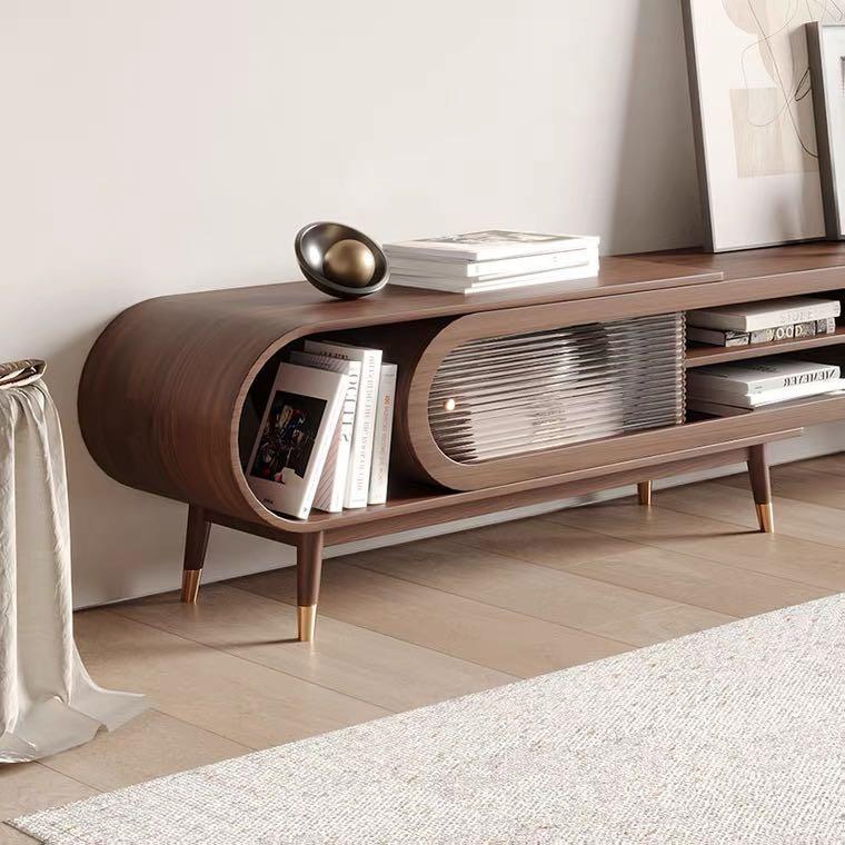 Wooden TV console with curved edges