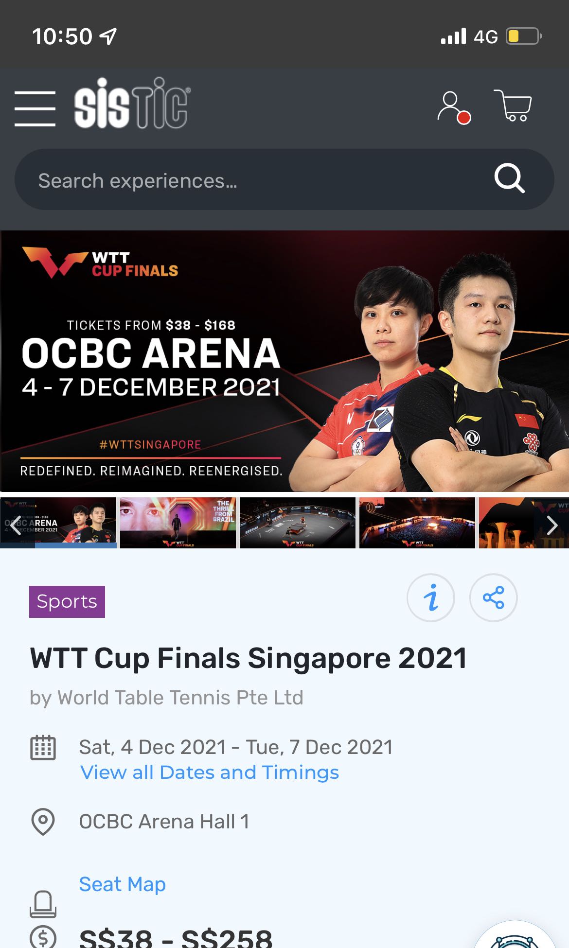 WTT WORLD TABLE TENNIS CUP FINALS SINGAPORE 2021, Tickets & Vouchers
