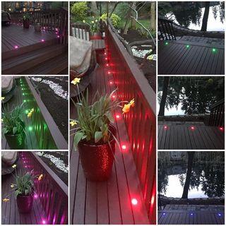 [122002] FVTLED Low Voltage 20pcs Multi-Color RGB LED Deck Lights Kit 1-3/4" Stainless Steel Recessed Wood Outdoor Yard Garden Decoration Lamp Patio Stairs Landscape Outdoor Step Lighting