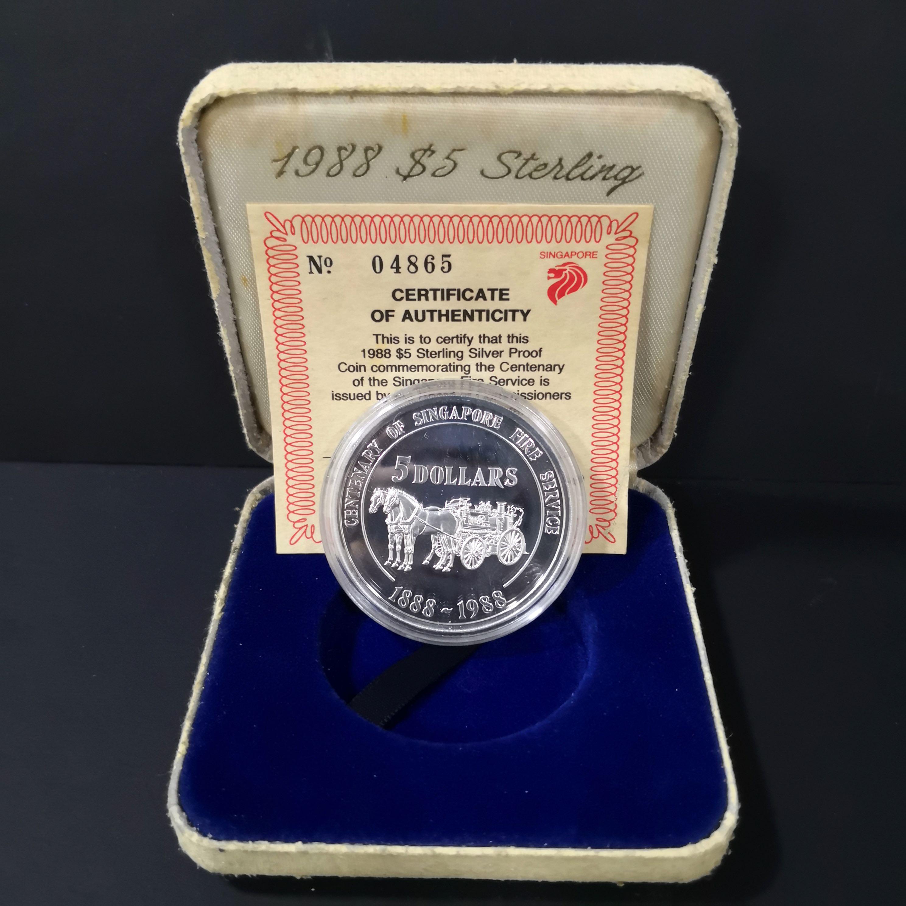 1988 Centenary Of Singapore Fire Service SGD 5 Dollar Proof Coin Set No 