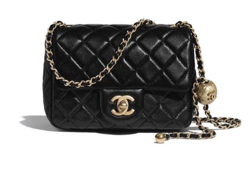 22C Chanel Pearl Crush Mini Square - Black, Women's Fashion, Bags