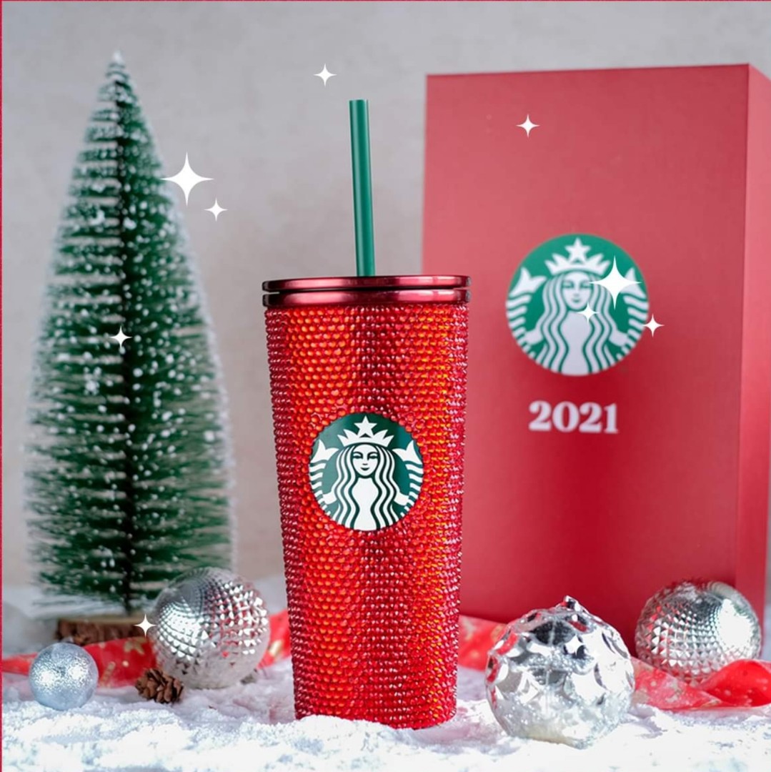 Starbucks *Christmas 2022* Gold Foil Studded Cold Drink Tumbler --24oz
