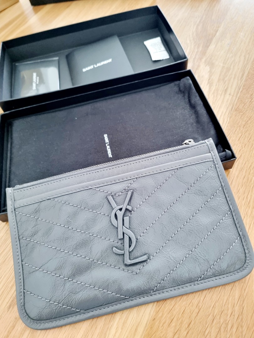 Saint Laurent Niki Bill Pouch In Crinkled Vintage Leather