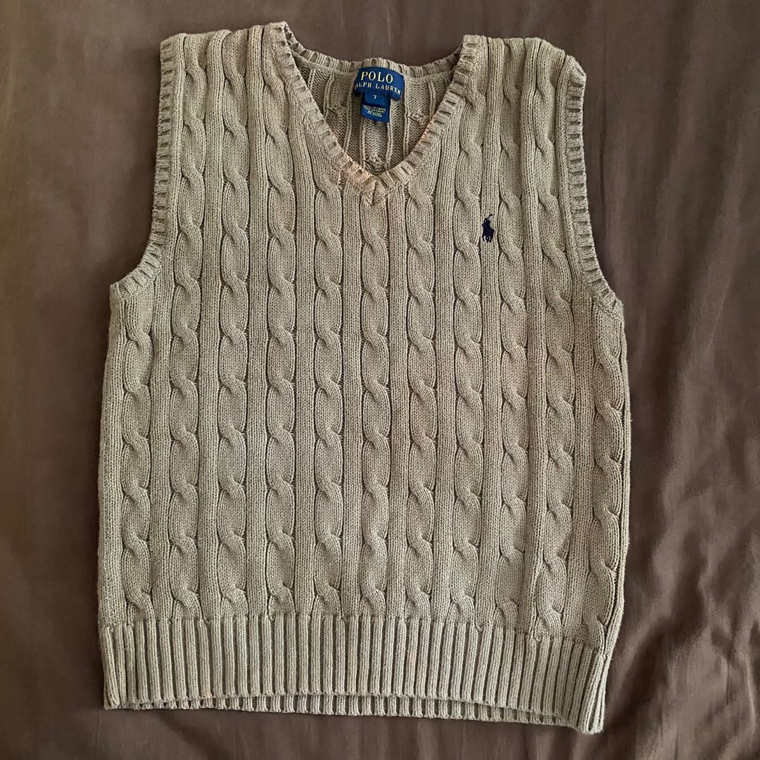 authentic polo ralph lauren sweater vest brown cable knit, Women's Fashion,  Tops, Sleeveless on Carousell