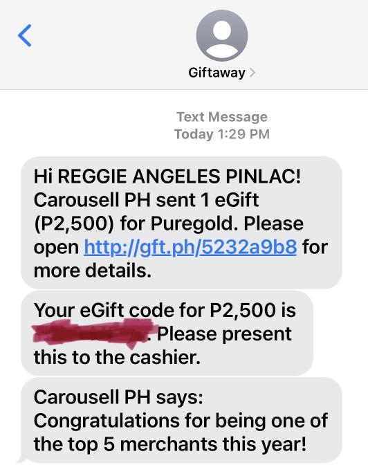 CAROUSELL PH Top 5 Merchant for 2021! (Category: Announcements) located in Manila. Submitted by reggiepinlac (Listing ID 1132607486, Image 3). Description: THANK YOU Carousell PH & dear clients! Carousell SEA Top 5 Merchant of the year! Thank you Puregold! Check out reggiepinlac listings on #Carousell: https://carousell.app.link/GAD6Gbwq8lb.