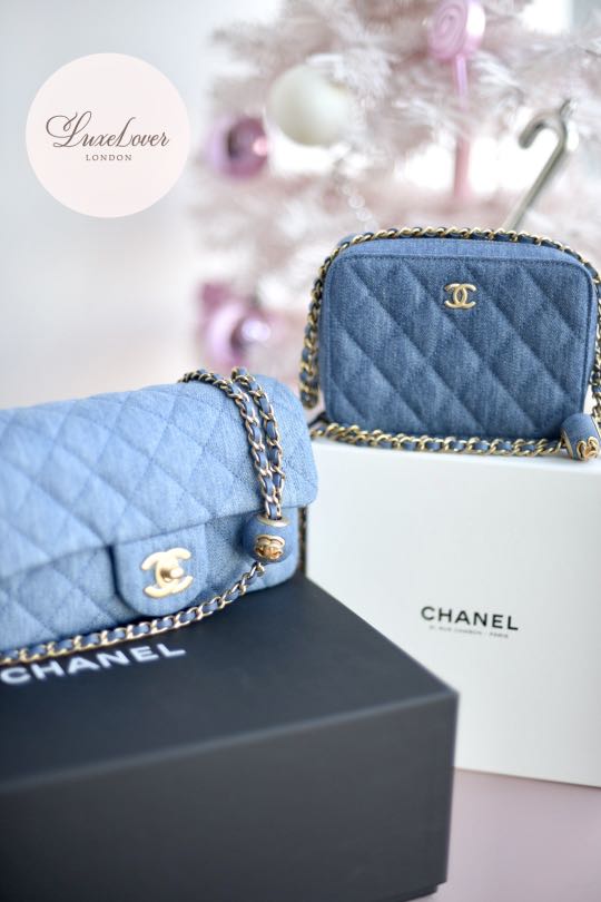 Chanel 22C Denim Camera Bag with Gold Ball, 名牌, 手袋及銀包- Carousell