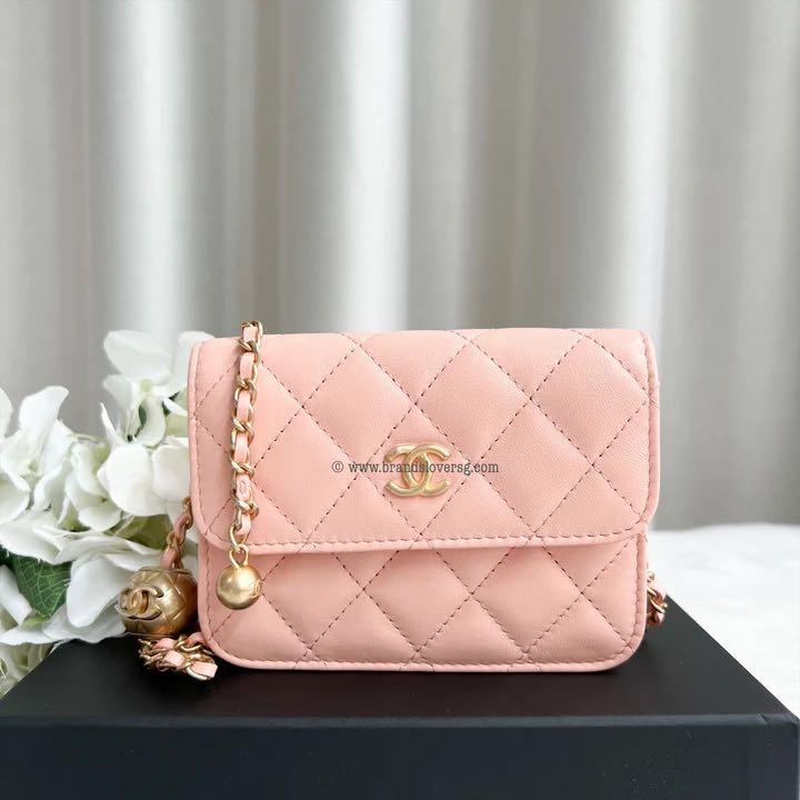 Chanel Pearl Crush Quilted Flap Coin Purse With Adjustable Chain