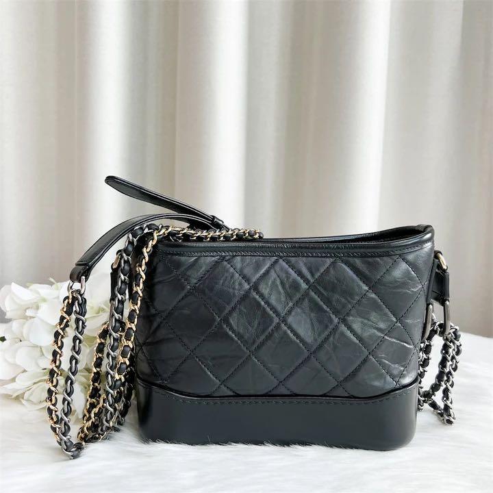 Chanel Small Gabrielle Hobo in Black Distressed Calfskin and 3 tone HW –  Brands Lover