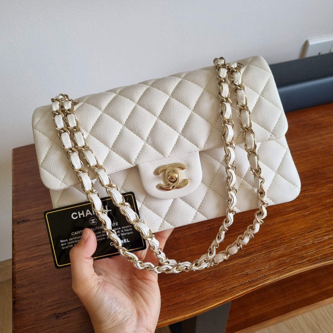 Chanel White Small Caviar Flap Champagne Gold, Luxury, Bags & Wallets on  Carousell