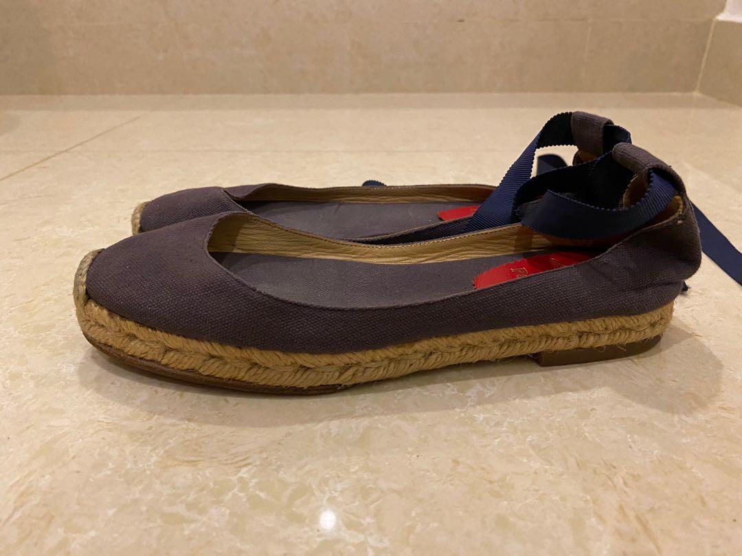 Christian Louboutin Espadrilles (Category: Sneakers & Footwear) located in Makati City. Submitted by love2give.ph (Listing ID 1132557883, Image 1). Description: Size 36 Blue canvas with round toes, tonal stitching, jute covered heels and grosgrain wrap-around closure at ankles..
