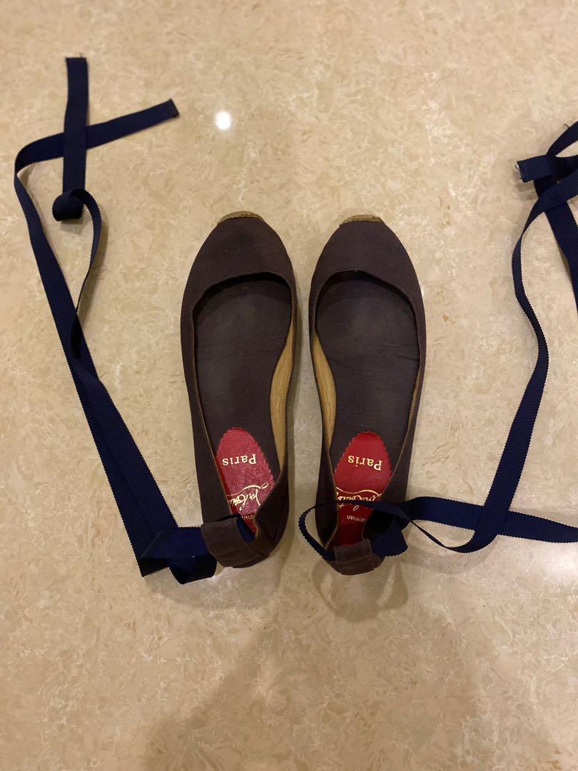 Christian Louboutin Espadrilles (Category: Sneakers & Footwear) located in Makati City. Submitted by love2give.ph (Listing ID 1132557883, Image 3). Description: Size 36 Blue canvas with round toes, tonal stitching, jute covered heels and grosgrain wrap-around closure at ankles..