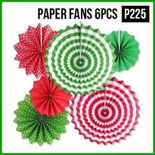 Christmas Paper Fans Decor Red Green Party Needs