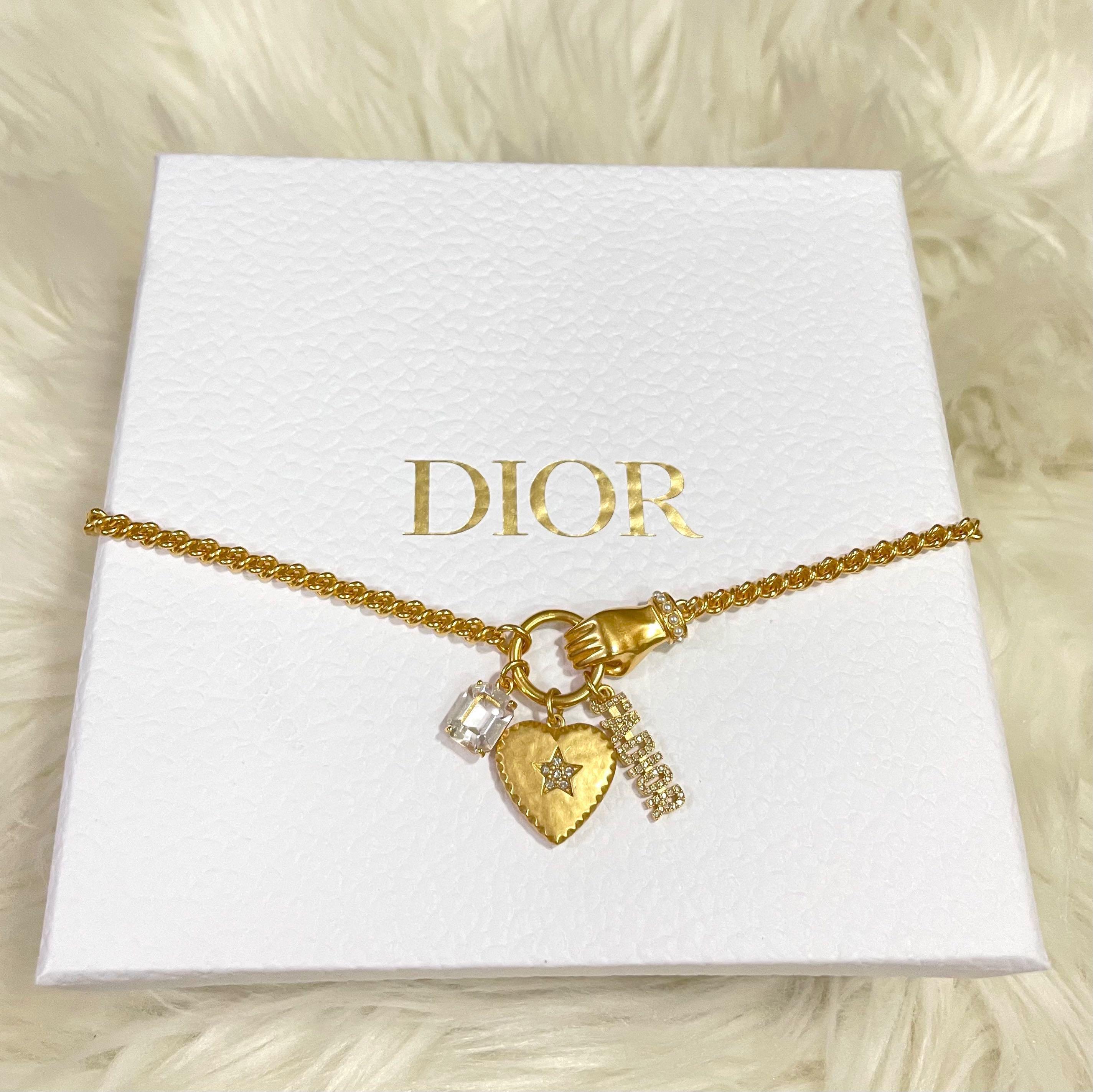 Celebrity Same Christian Dior Classic Antique Brass J'ADIOR Motif Paved  Diamonds Circle Thick Chain Necklace