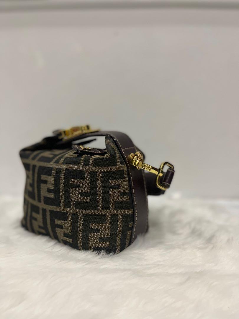 Authentic FENDI Zucca Vanity Bag Pouch Nylon Leather Brown foldable /106