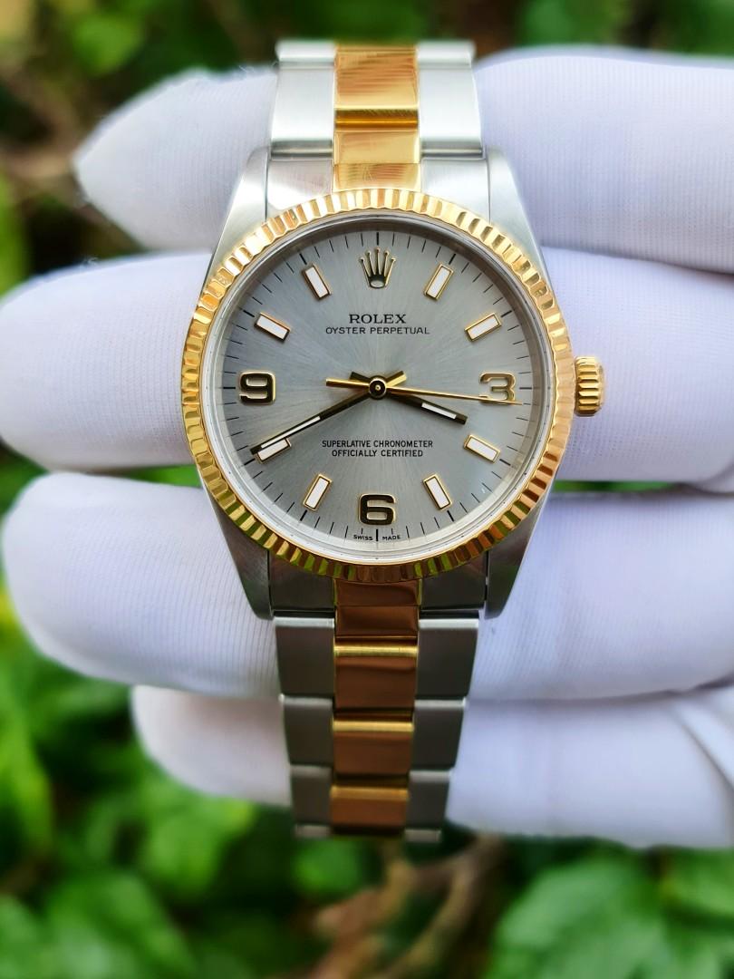 2001 Rolex 14233M Oyster Perpetual 34mm Fluted No Holes Steel and