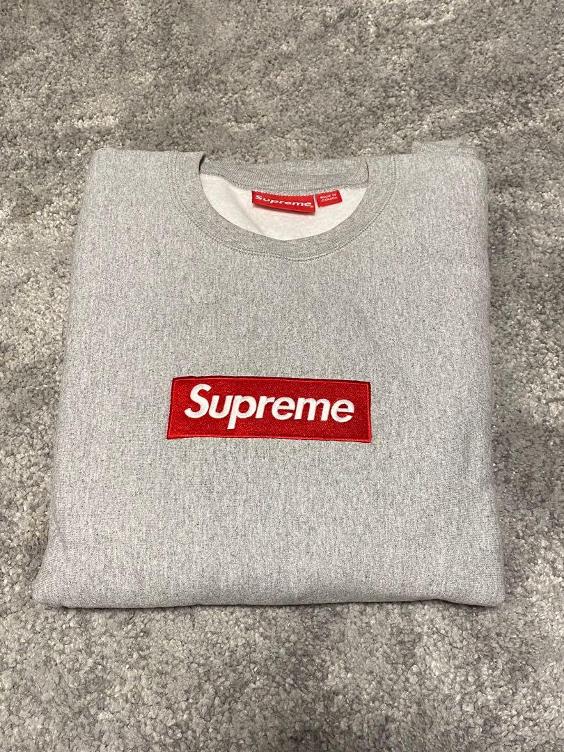 FW15 Supreme Box Logo Crewneck - Heather Grey, 名牌, 服裝- Carousell