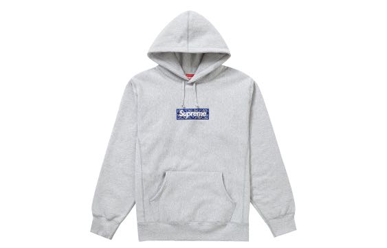 FW19 Supreme Bandana Box Logo Hooded Sweatshirt Hoddie - Heather