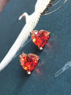 Hand made plain firey red heart shaped earrings rose gold zirconia
