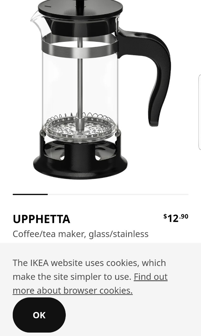 UPPHETTA French press coffee maker, glass, stainless steel, Height: 7  Diameter: 3 - IKEA