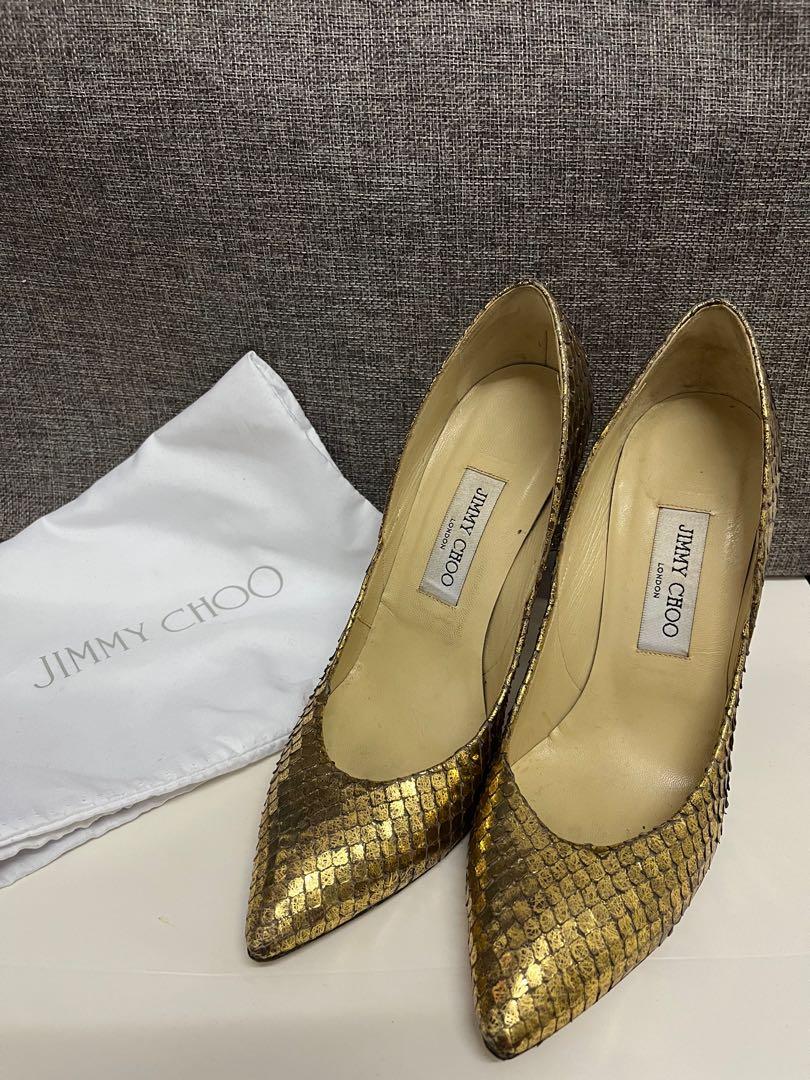 Jimmy Choo 金色蛇皮高跟鞋 名牌 鞋及波鞋on Carousell