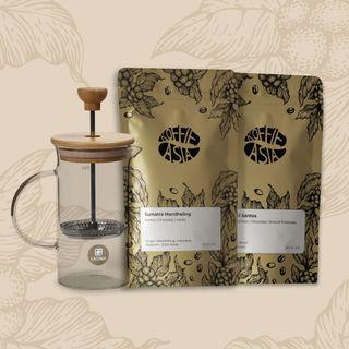KoffieAsia French Press Starter Kit (Cold Brew & Hot Brew) - Bundle of 2 Bags (Free Doorstep Delivery)  - Christmas Gift Set