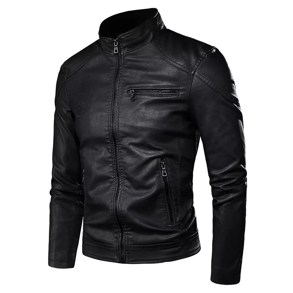 Men jacket PU leather motorcycle jacket brown black light brown