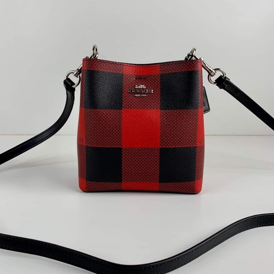 Coach Mini Town Bucket Bag Buffalo Plaid in Leather with Silver-tone - US