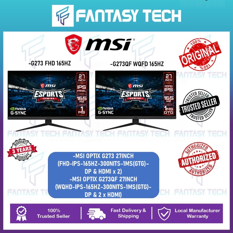 MSI Optix G273(FHD) / G273QF(WQHD) 27INCH IPS 165Hz 1ms Night