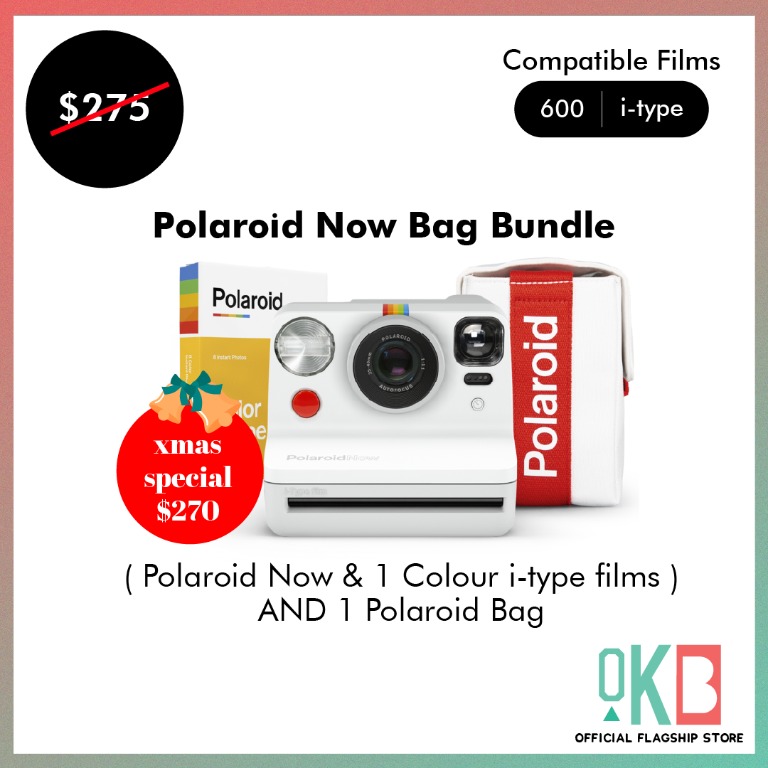 Polaroid Now Bundle with White Camera and Red Travel Pouch