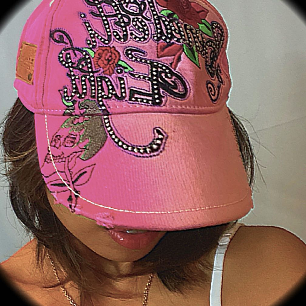 River Island pink y2k distressed cap 