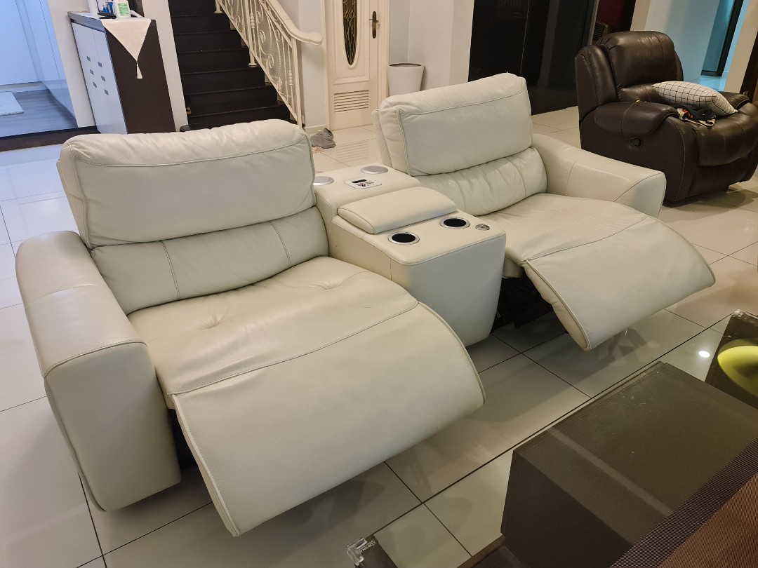 Rozel Home Theater Series Full Leather 2 Seater Sofa With Power Recliners c w Speakers