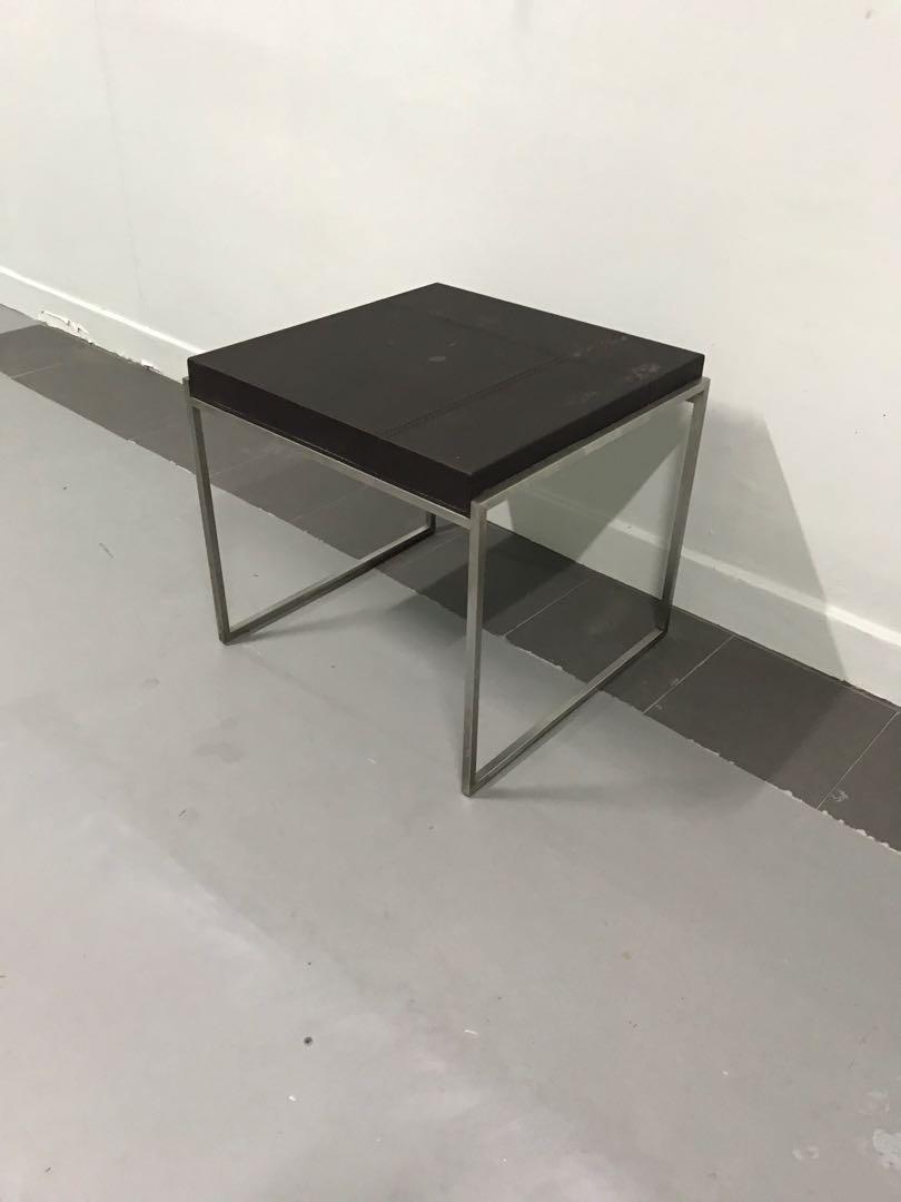 Square faux leather design table top and matching stainless steel table