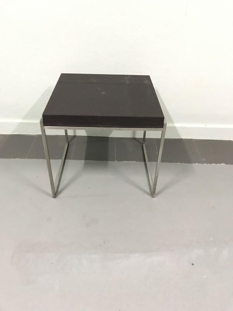 Square faux leather design table top and matching stainless steel table