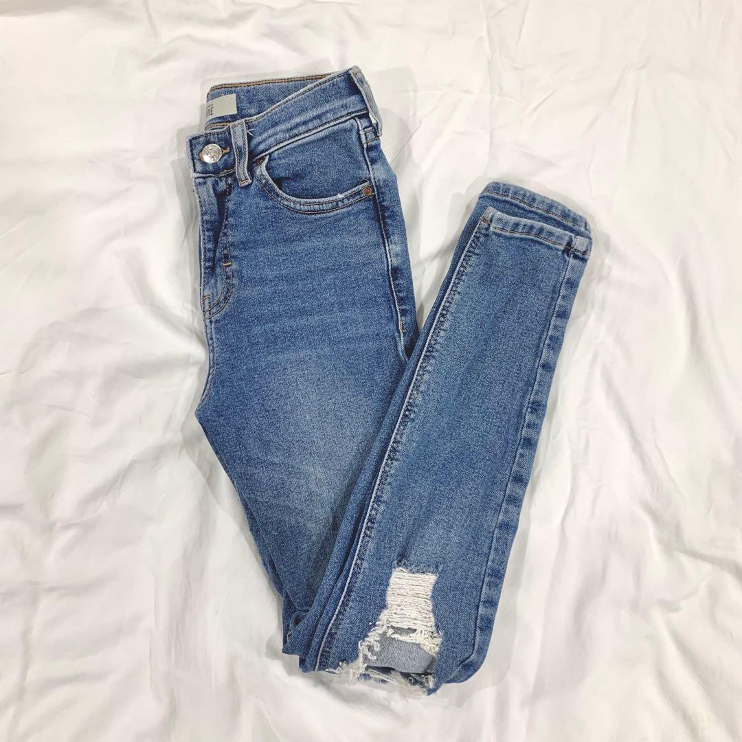 high waisted moto ripped jeans (W25 L30 