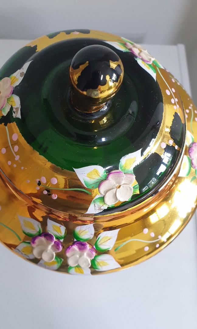 Vintage green glass cover vase from the 1980s, Furniture & Home Living