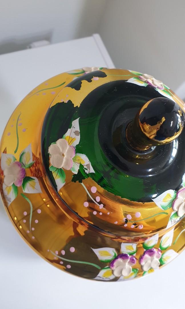 Vintage green glass cover vase from the 1980s, Furniture & Home Living