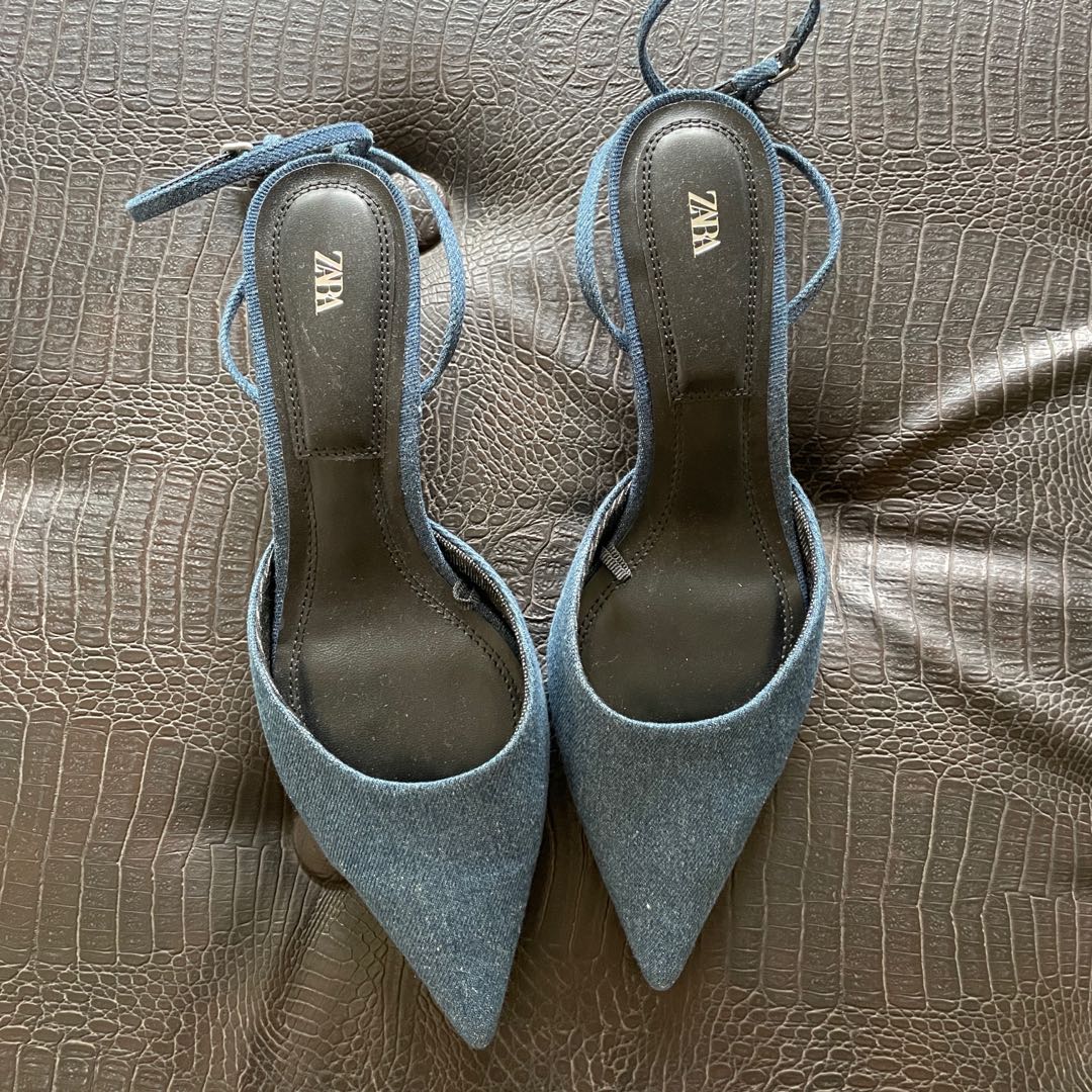 Zara Denim Slingbacks (7), Women's Fashion, Footwear, Heels on Carousell