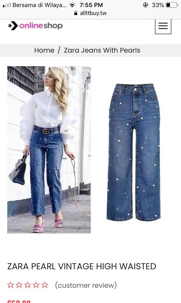 Mold hoppe Herre venlig Zara embellished pearl high waist jeans, Women's Fashion, Bottoms, Jeans &  Leggings on Carousell