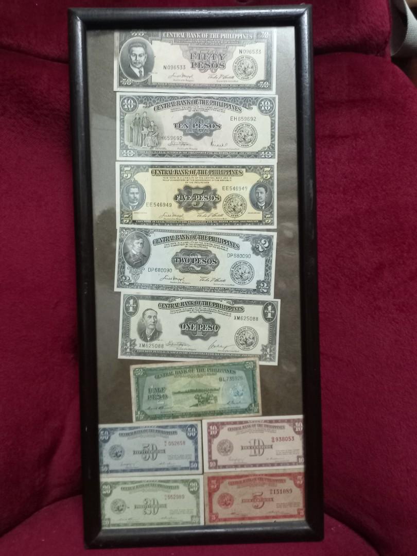 1949 philippine bills framed (Category: Currency) located in Malabon City. Submitted by samflores2k4t7 (Listing ID 1132850644, Image 1). Description: for sale Vintage 1949 Philippine Bills collection Framed 50, 20, 10, 5, 2, 1, ½, cents50, 20,10 5 peso bills.