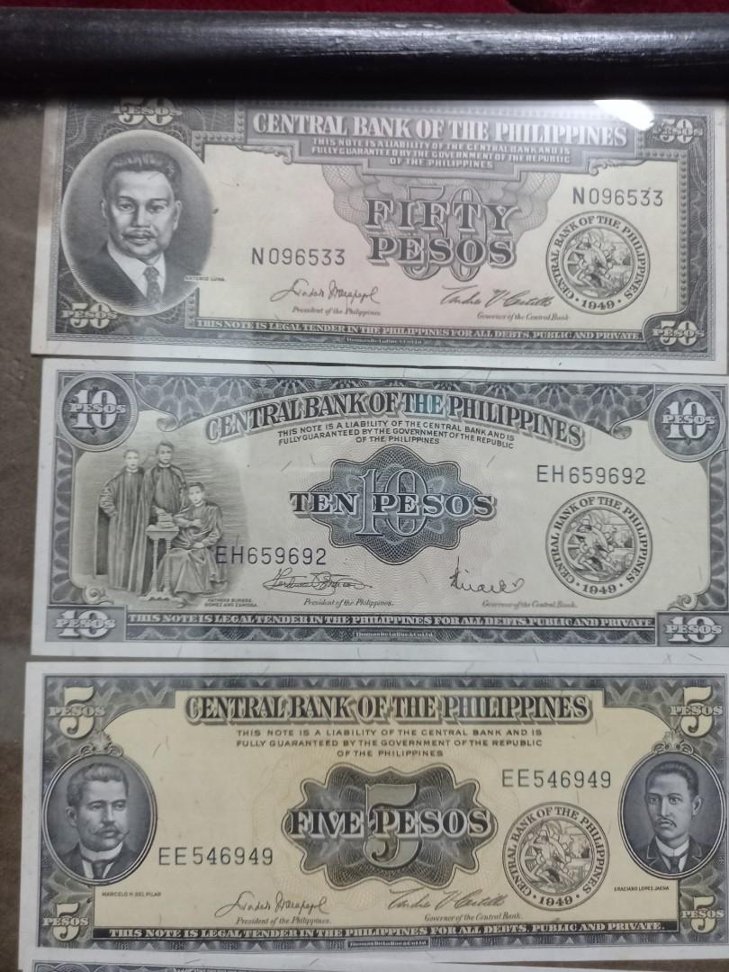 1949 philippine bills framed (Category: Currency) located in Malabon City. Submitted by samflores2k4t7 (Listing ID 1132850644, Image 2). Description: for sale Vintage 1949 Philippine Bills collection Framed 50, 20, 10, 5, 2, 1, ½, cents50, 20,10 5 peso bills.