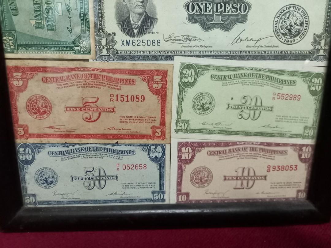 1949 philippine bills framed (Category: Currency) located in Malabon City. Submitted by samflores2k4t7 (Listing ID 1132850644, Image 3). Description: for sale Vintage 1949 Philippine Bills collection Framed 50, 20, 10, 5, 2, 1, ½, cents50, 20,10 5 peso bills.