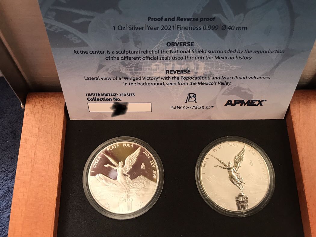 2021 1oz Mexico Libertad proof & reverse proof silver coin set