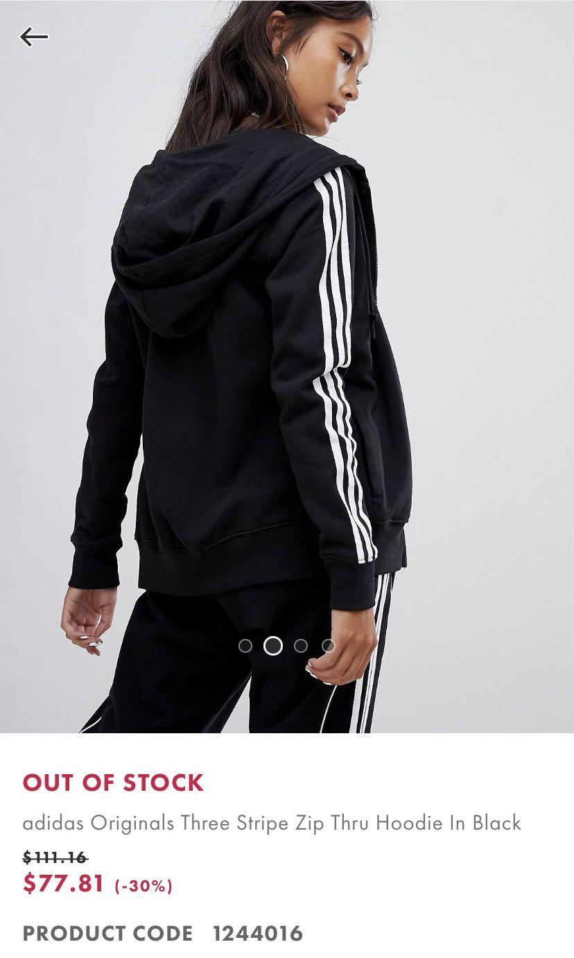 Adidas originals three stripe zip thru hoodie in black sales