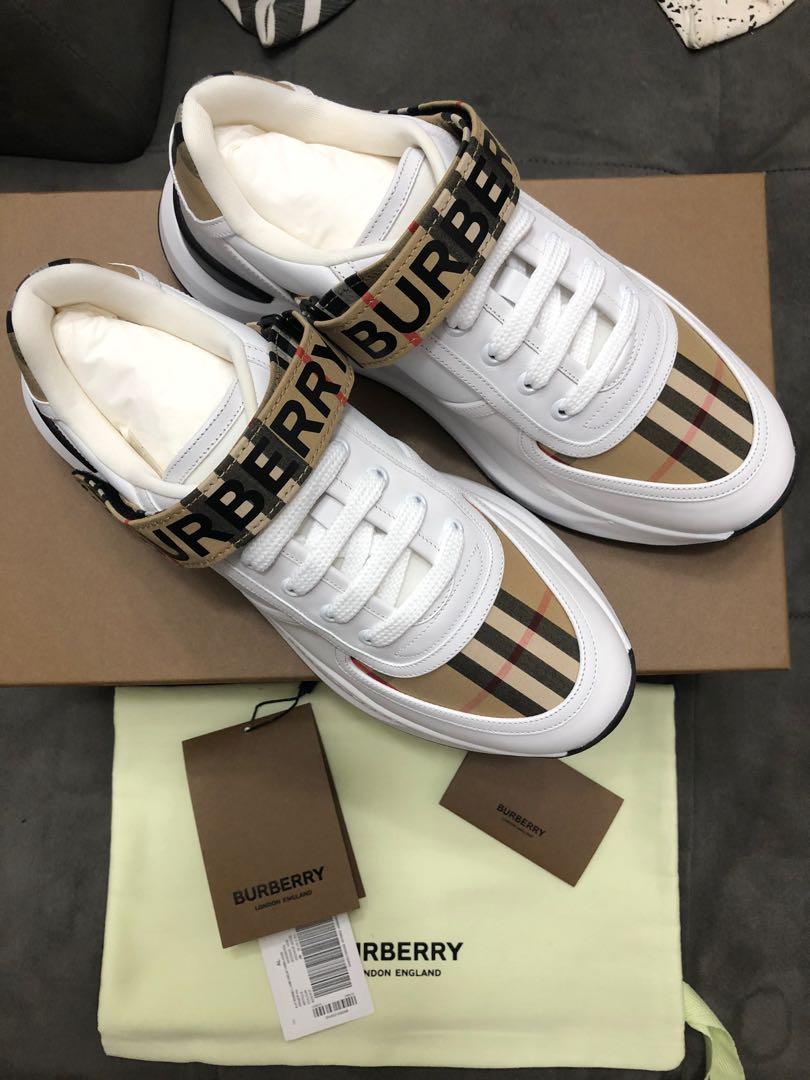Authentic Burberry signature logo check print leather white chunky sneakers rubber shoes Women s Fashion Footwear Sneakers on Carousell