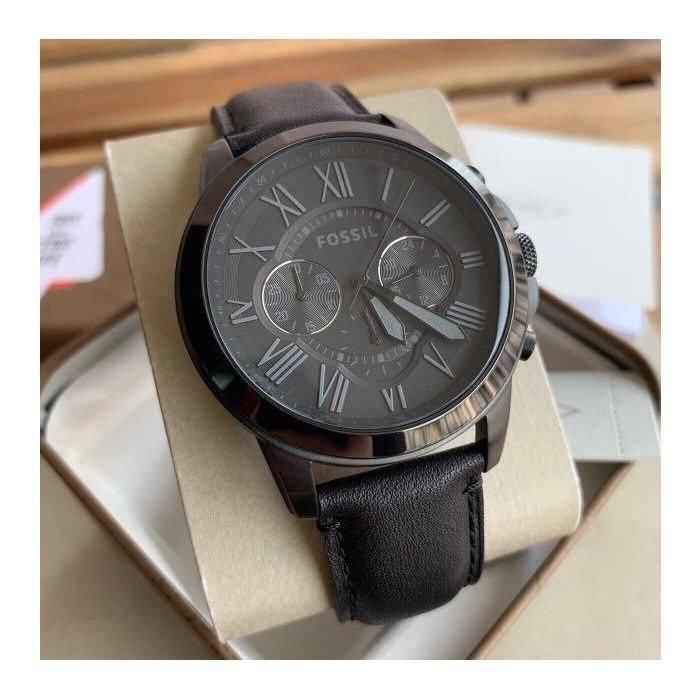 Authentic Fossil Men Grant Chronograph Black Leather Watch FS5132
